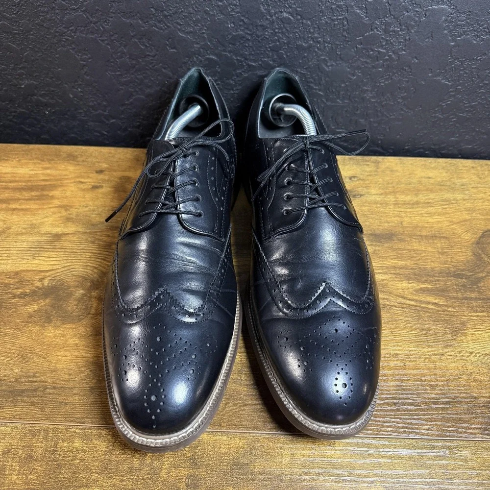 Todd Welsh B991337 Black Faux Leather Wingtip Oxford Dress‎ Shoes Mens 11.5 M
